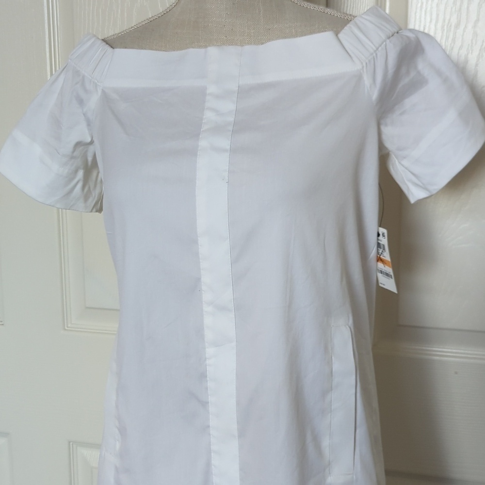 Bar III White Poplin Off-Shoulder Dressar - Picture 2 of 5